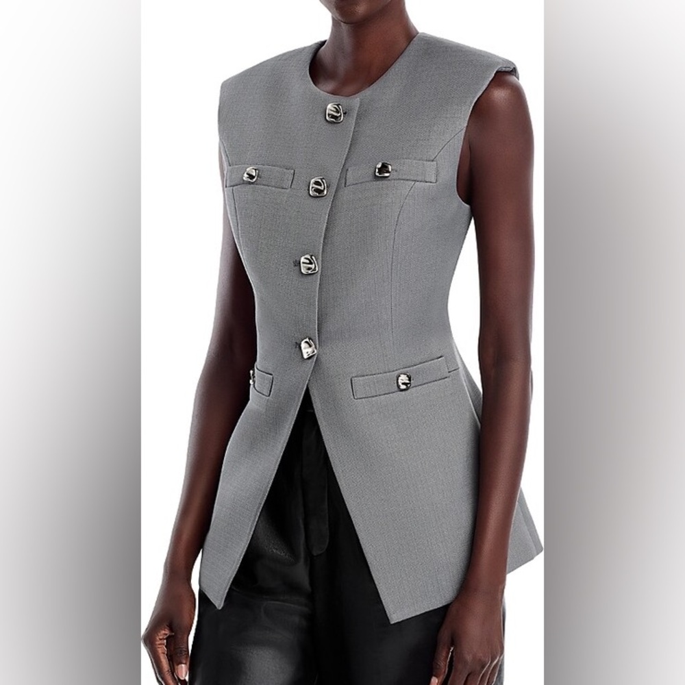 Endless Rose Grey Tailored Blazer Vest with Silver Accents